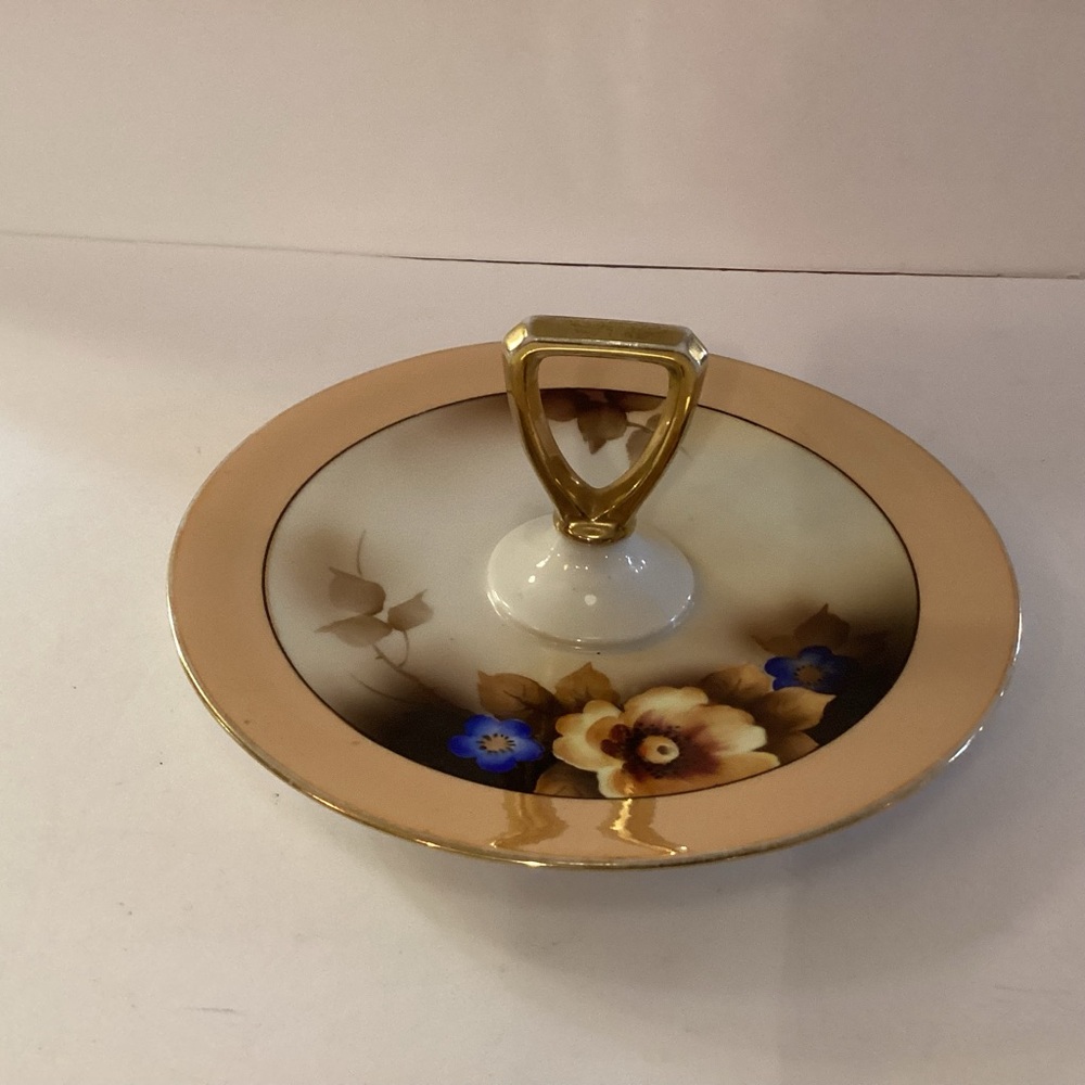 Vintage Noritake Lusterware Hand Painted Floral center handle plate